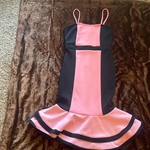 NY&C black and pink, color blocked, fitted dress with flare bottom